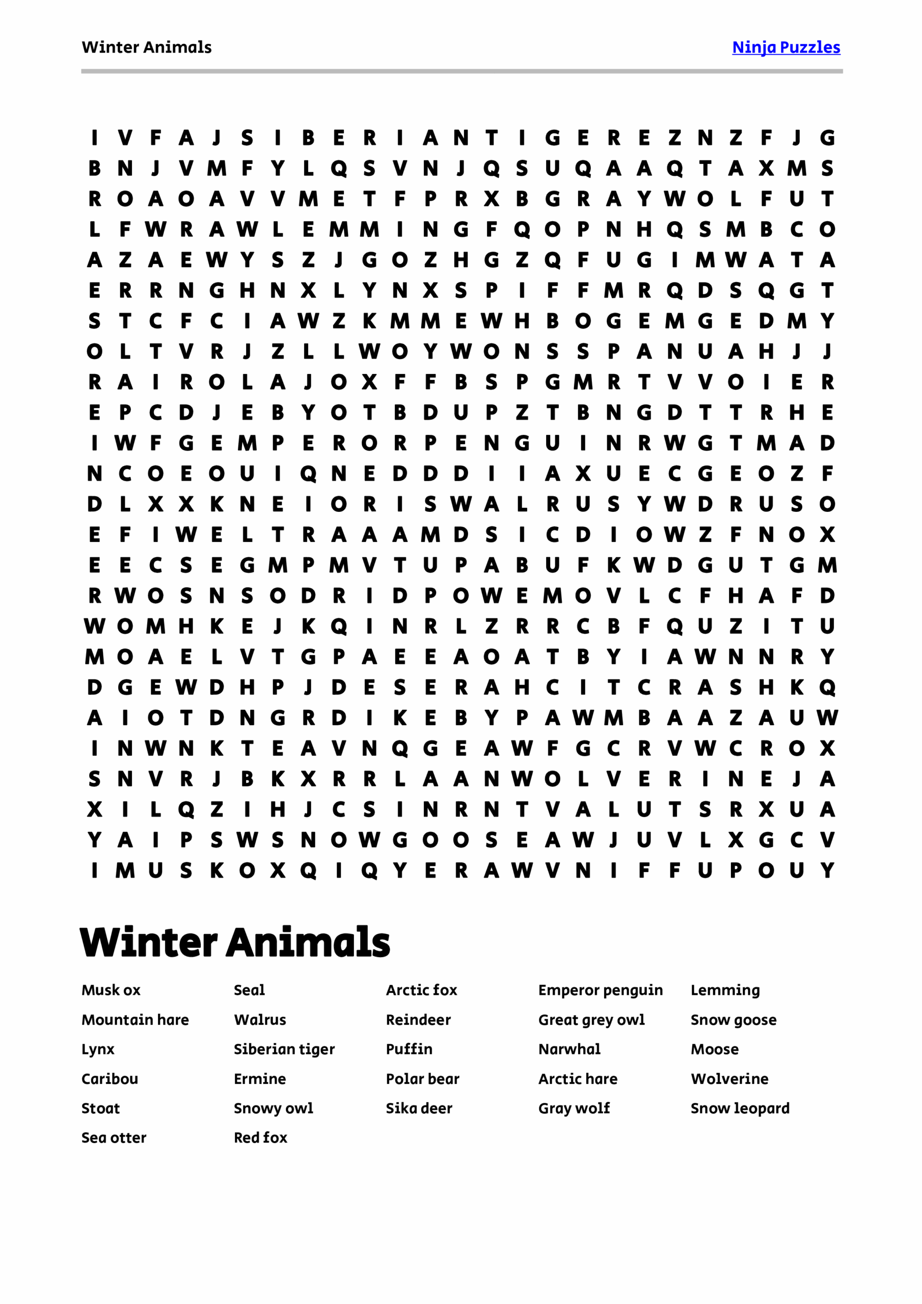 Free Printable Winter Animals Themed Word Search Puzzle Free Free Printable Winter Animals Themed Word Search Puzzle Free