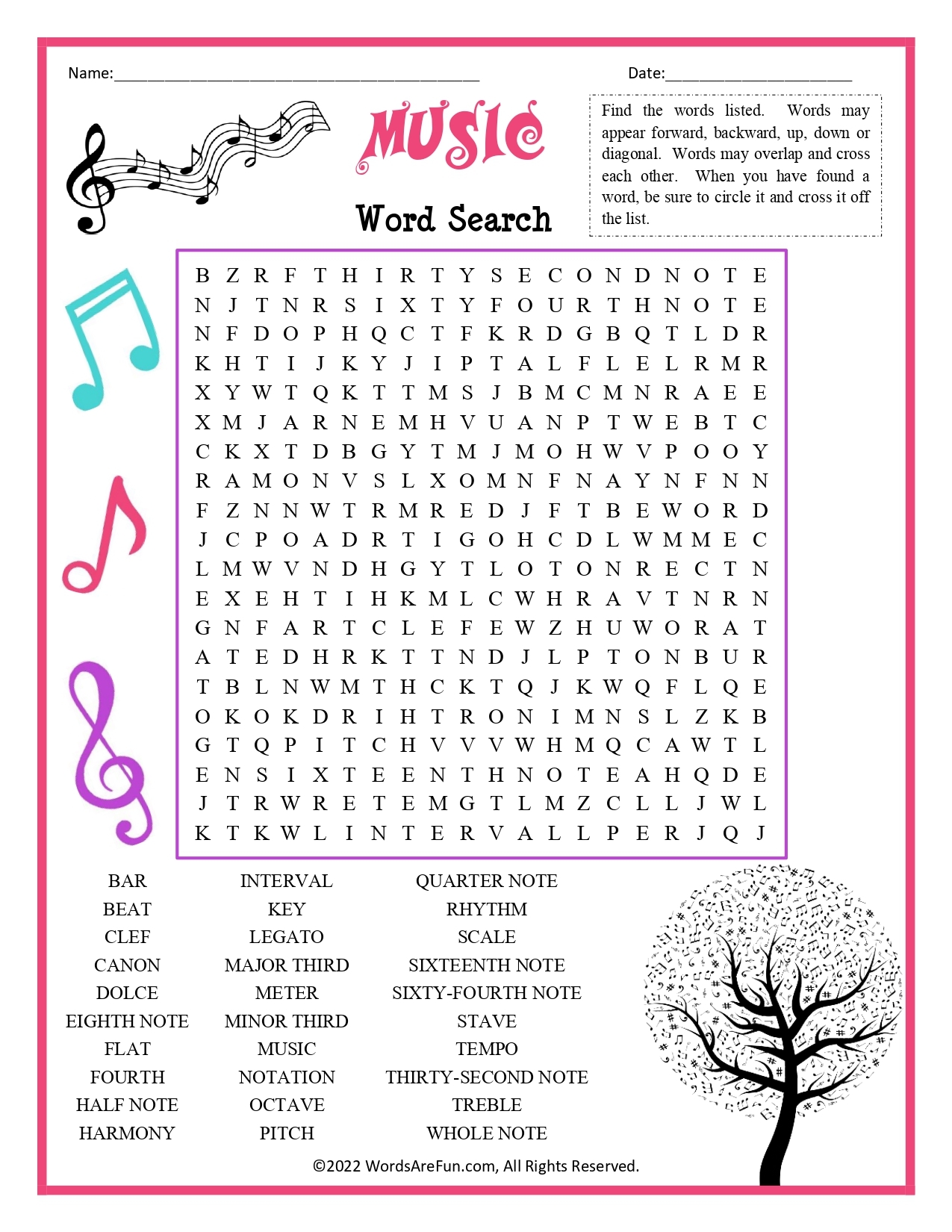 Music Terms Word Search Printable