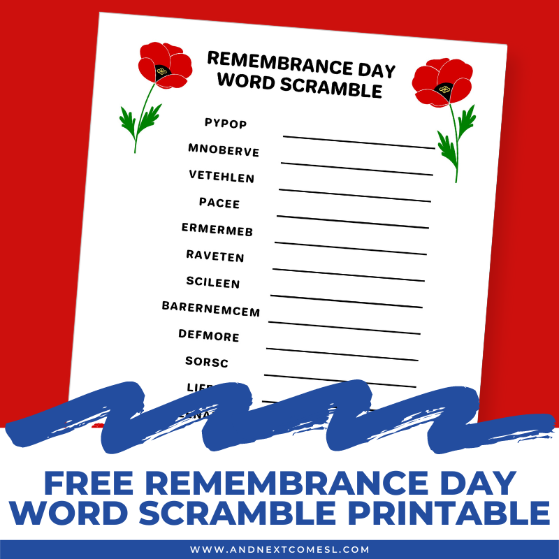 Remembrance Day Word Search Printable