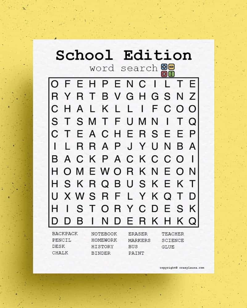 Free School Word Search Printable Games U0026 PDF Sheets Crazy Laura