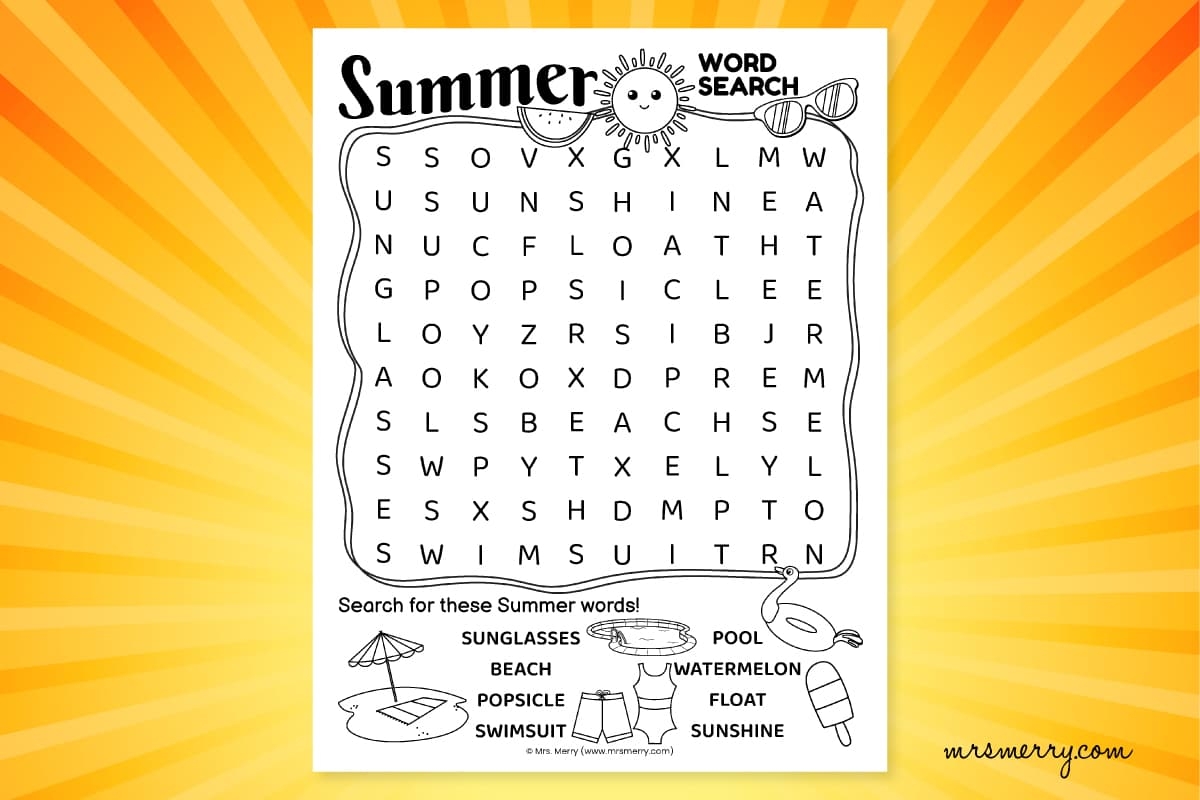 Free Summer Word Search Printable Puzzle Mrs Merry Worksheets 