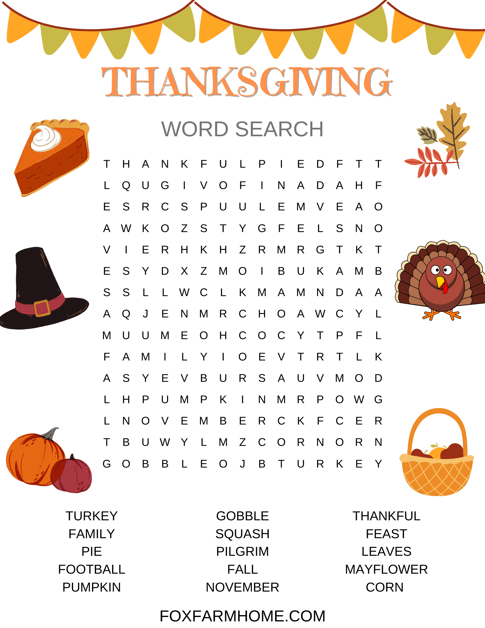 Thanksgiving Word Search 1st Grade Printable