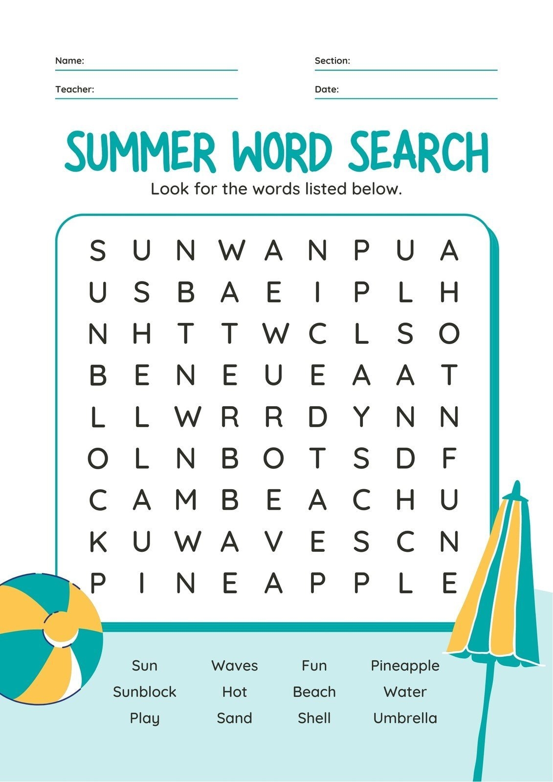 Printable Word Search Solver