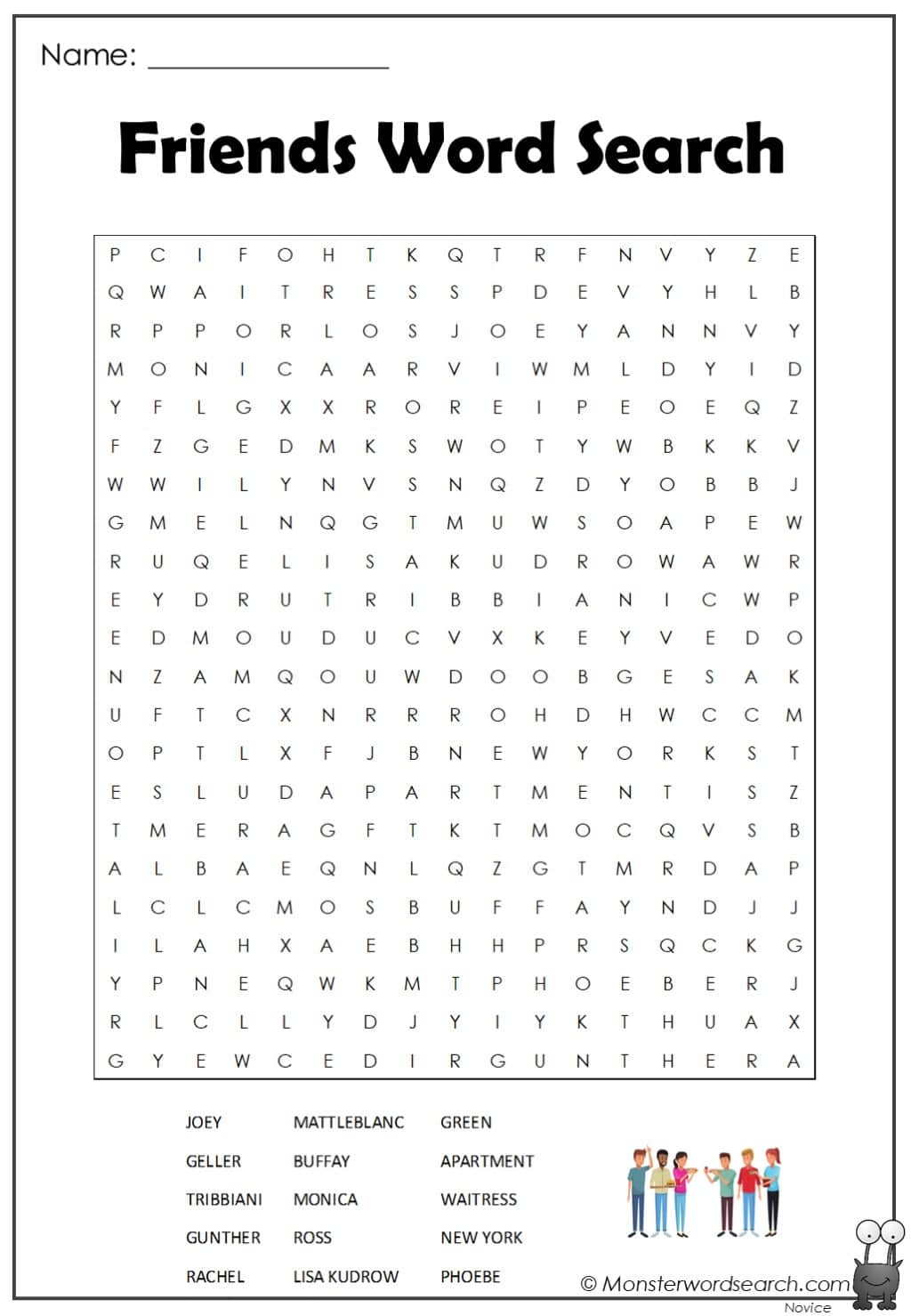 Friends Word Search Monster Word Search