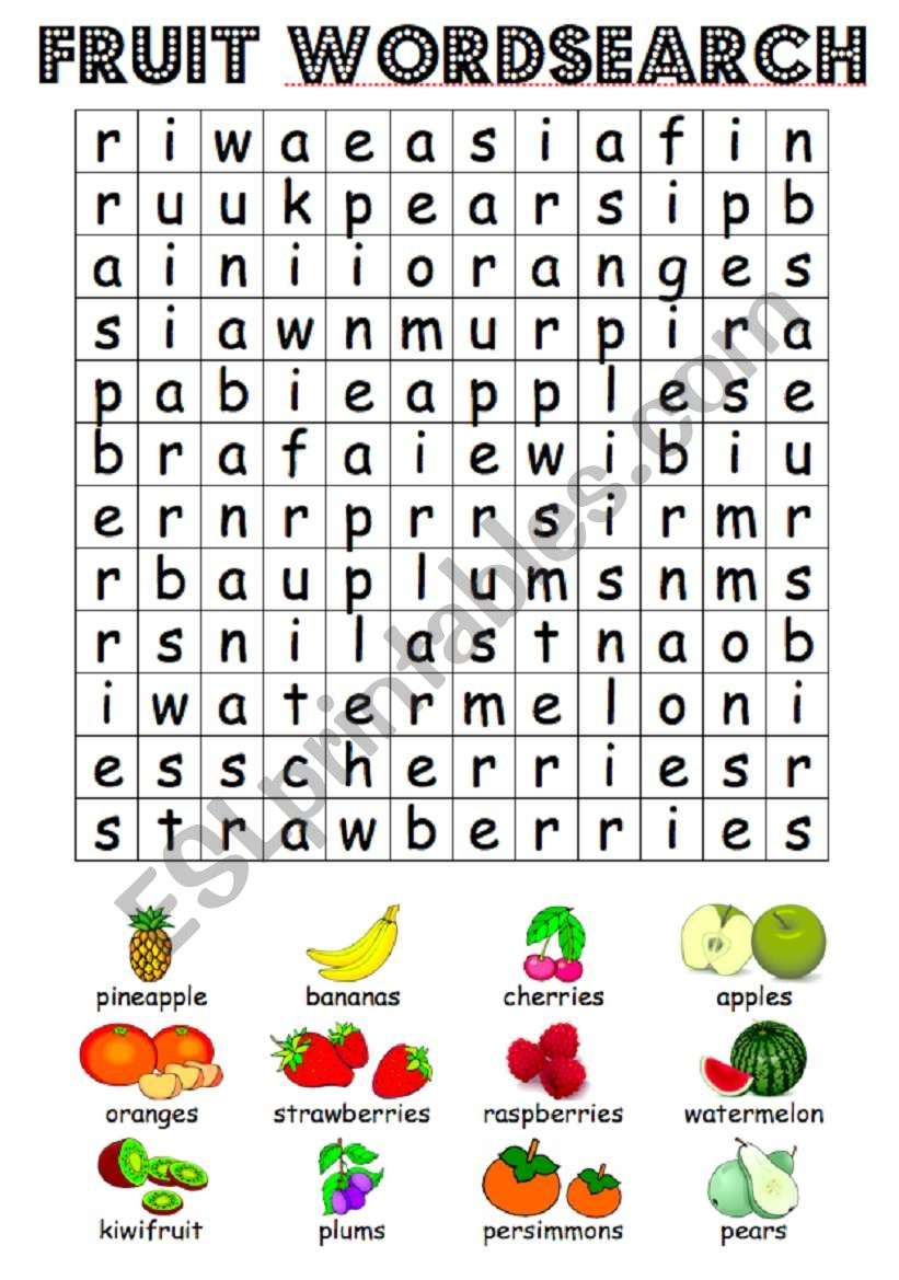 Word Search Fruits Printable Word Search Fruits Printable