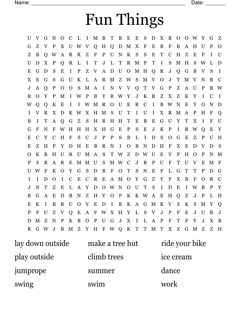 Fun Word Search Printable