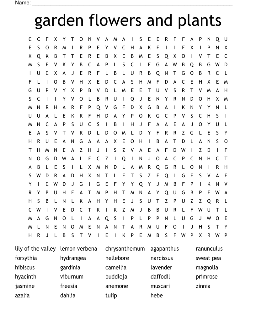 Garden Flowers And Plants Word Search WordMint Garden Flowers And Plants Word Search WordMint