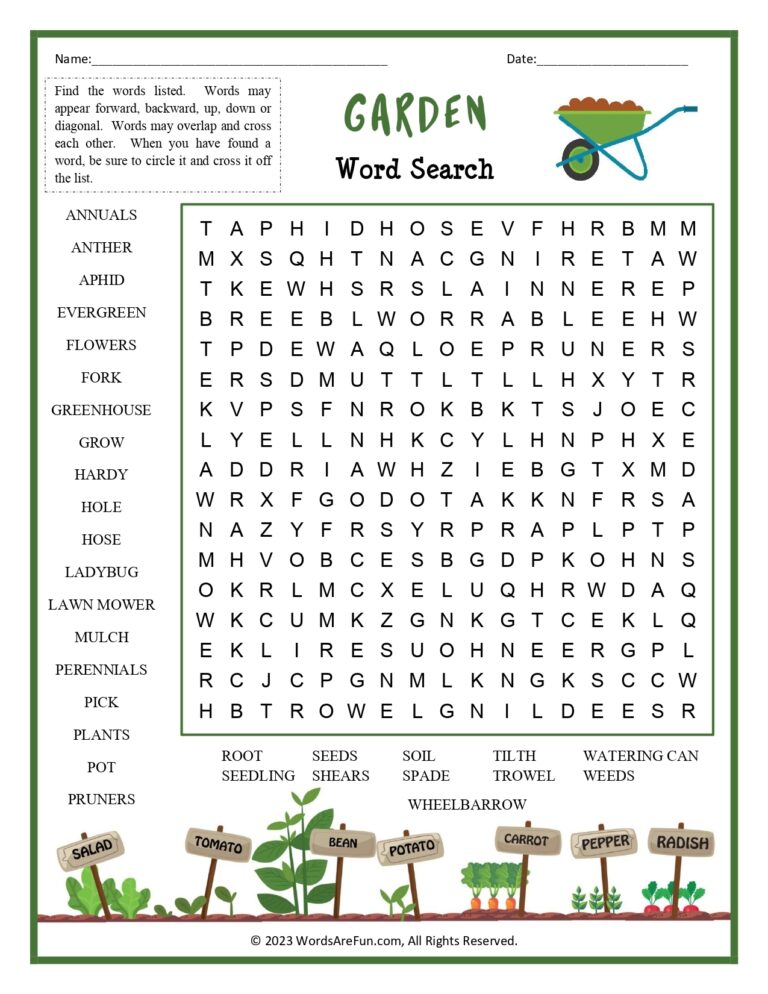 Garden Word Search For Kids