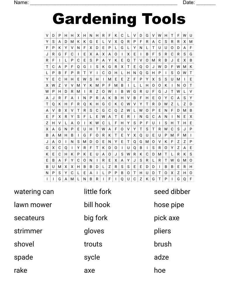 Gardening Tools Word Search WordMint