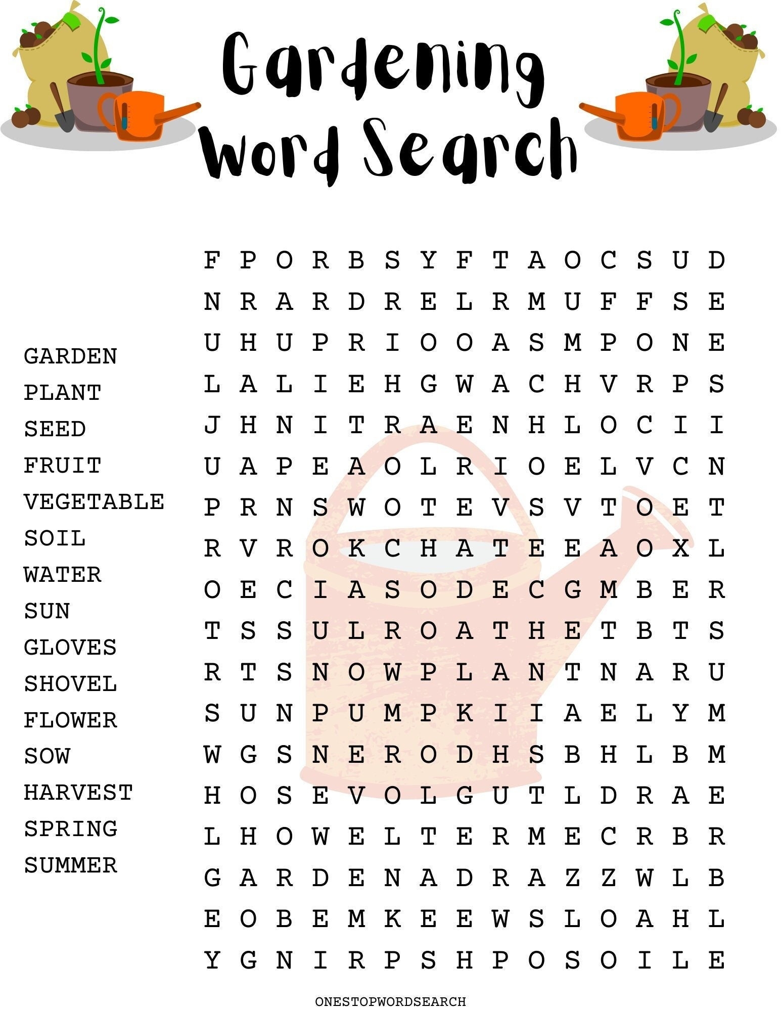 Gardening Word Search Puzzle With Answer Sheet Seasonal Games Seasonal Puzzles Family Activities Children s Puzzles