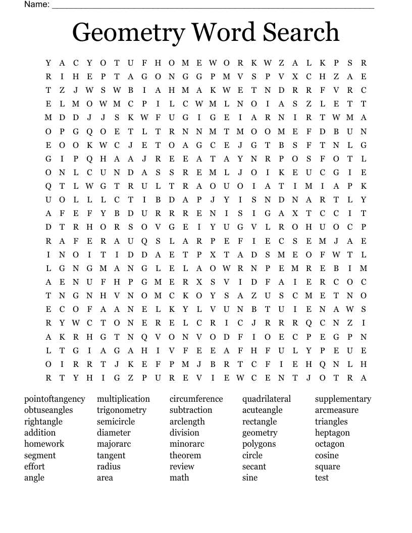 Geometry Word Search WordMint