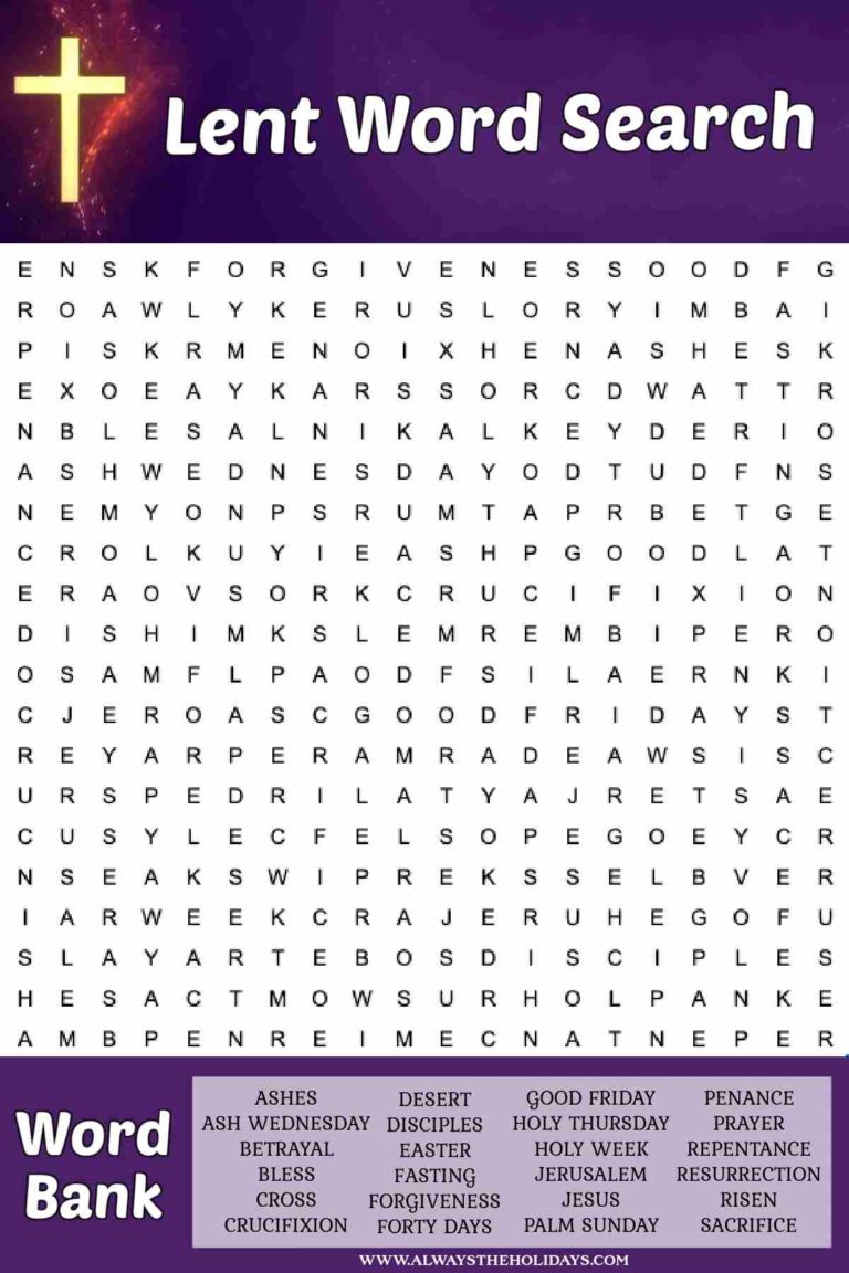 Get A Free Word Search For Lent With An Answer Key Included