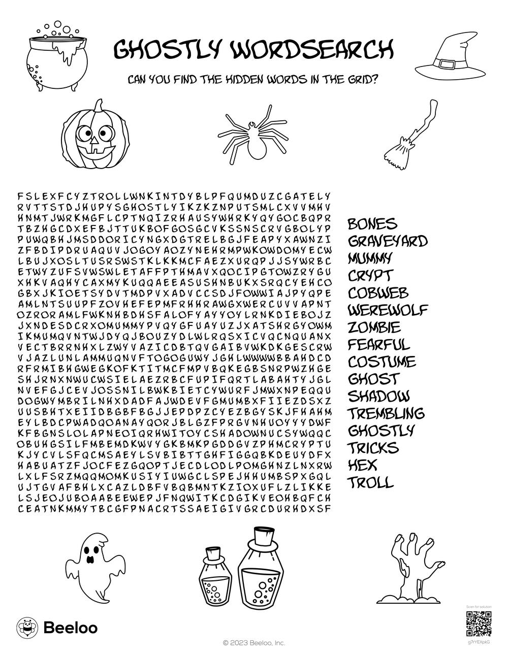 Ghostly Wordsearch Beeloo Printable Crafts And Activities For Kids