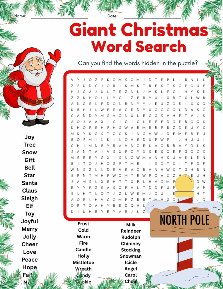 GIANT CHRISTMAS VOCABULARY Word Search Puzzle Worksheet Activity