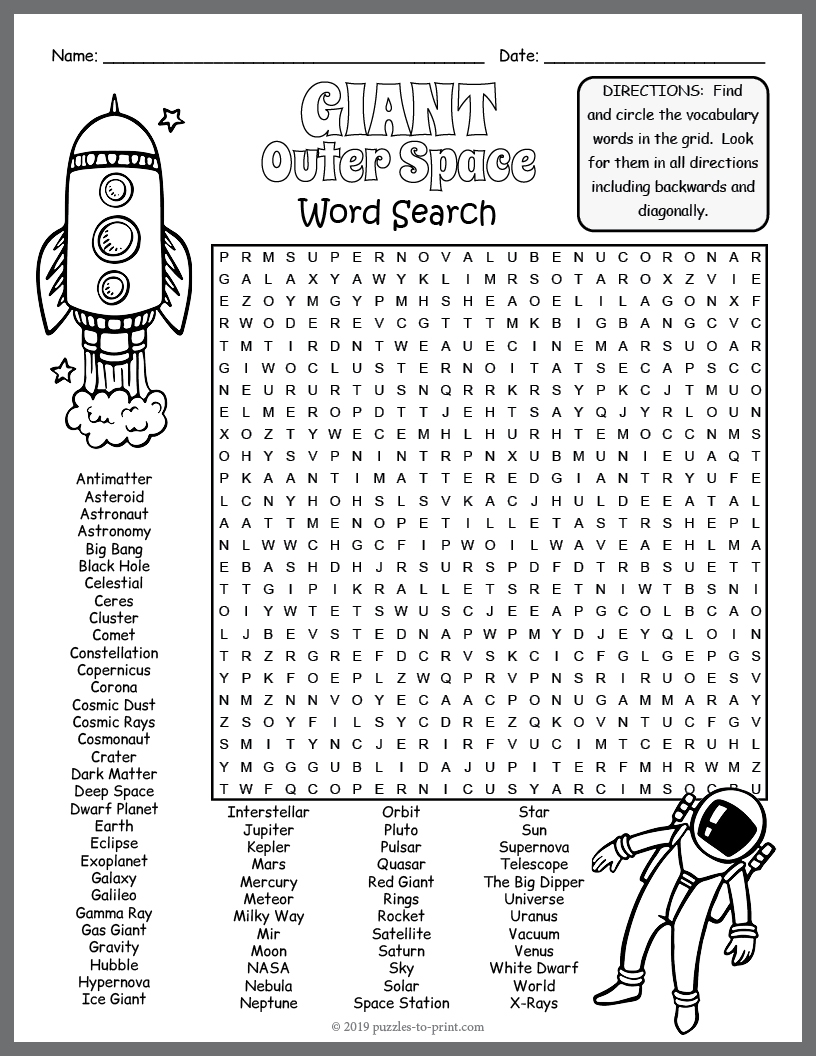 Black Hole Word Search Printable