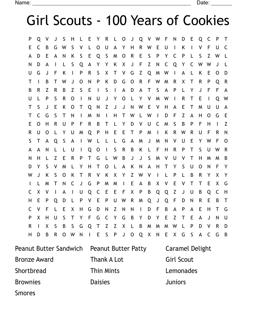 Cookie Word Search Printable