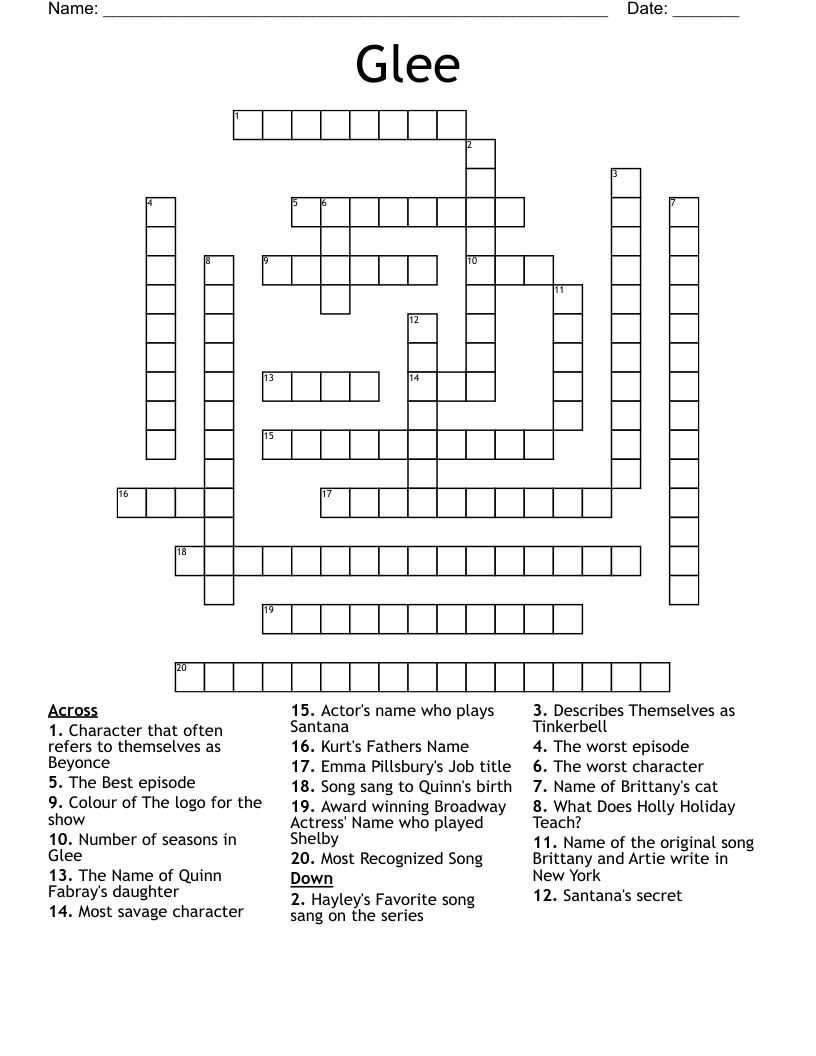 Glee Crossword WordMint