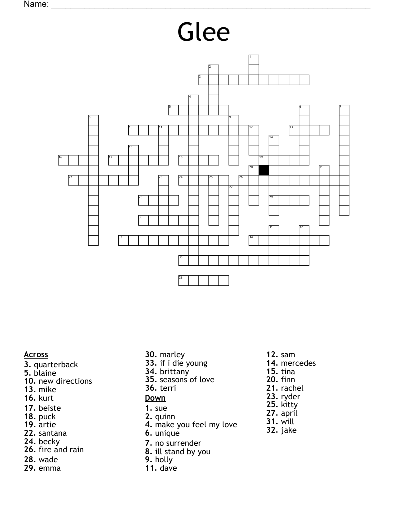 Glee Crossword WordMint