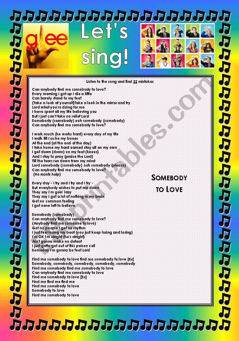 GLEE SERIES SONGS FOR CLASS S01E05 FOUR SONGS FULLY EDITABLE WITH KEY ESL Worksheet By Denise calazans