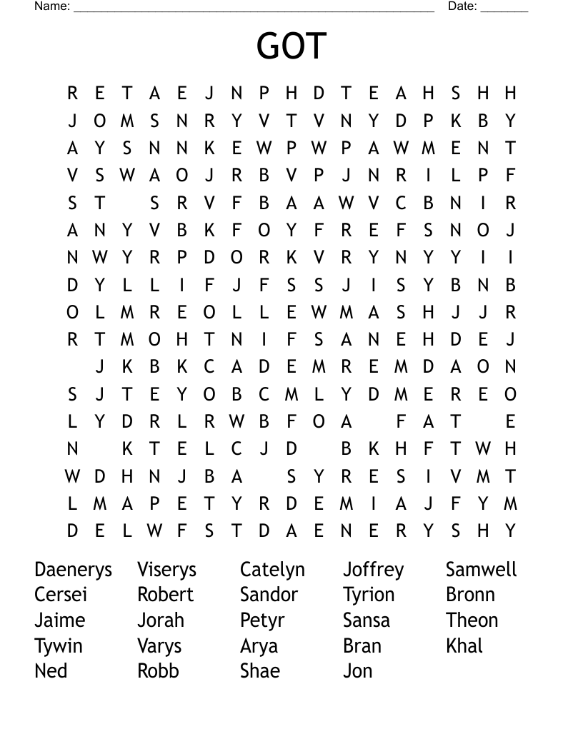 GOT Word Search WordMint