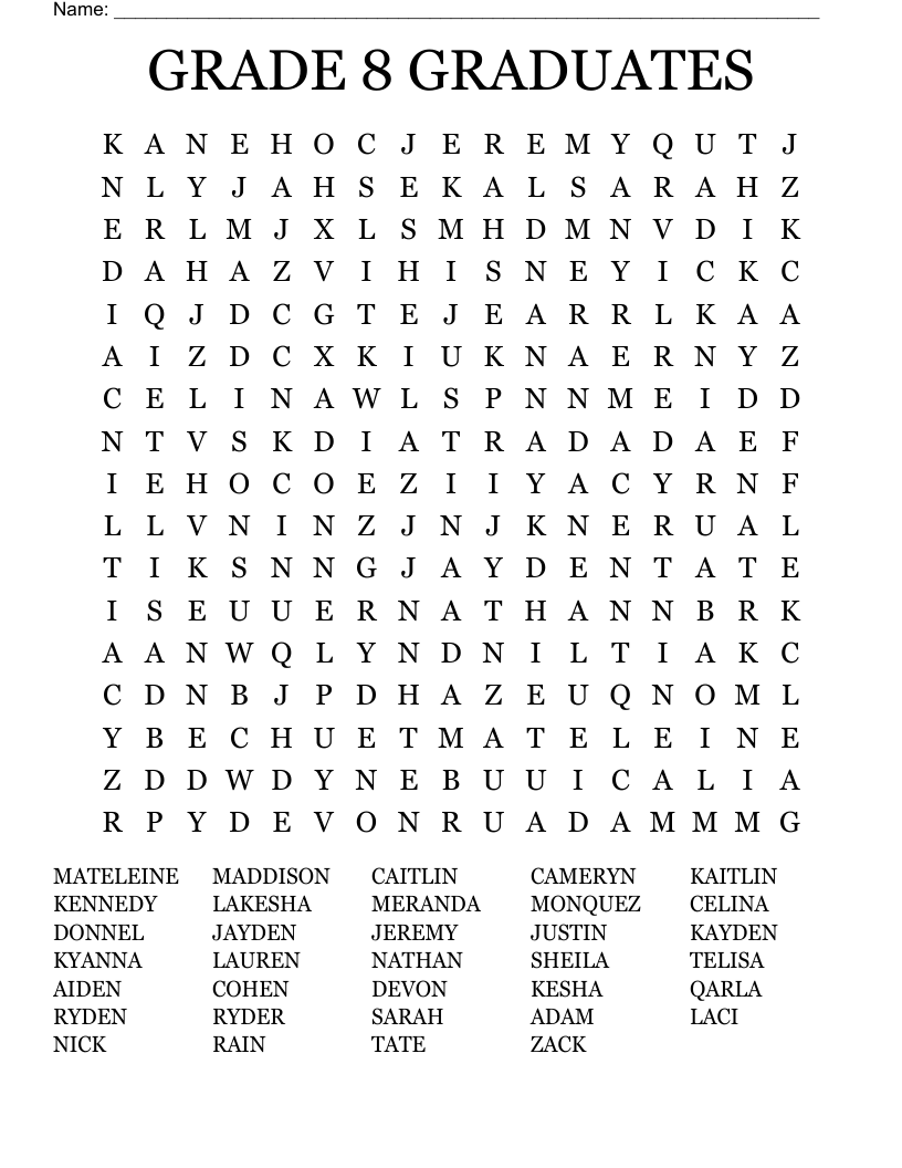 GRADE 8 GRADUATES Word Search WordMint GRADE 8 GRADUATES Word Search WordMint