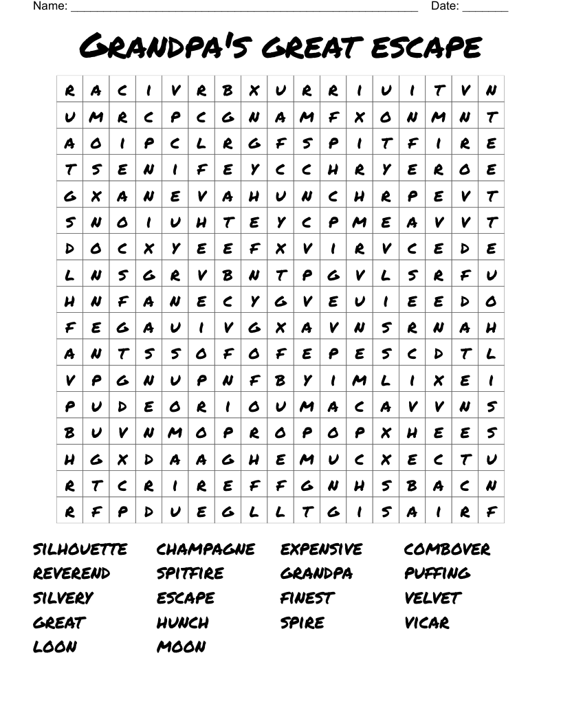 Grandpa s Great Escape Word Search WordMint