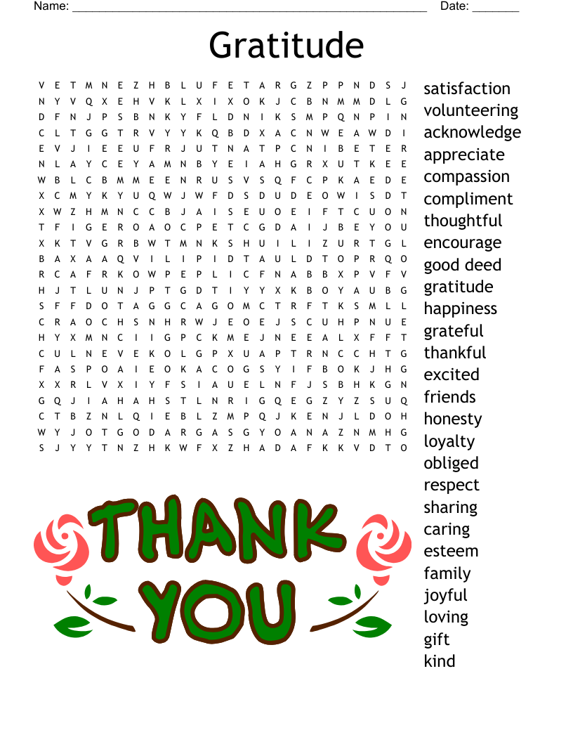 Gratitude Word Search WordMint