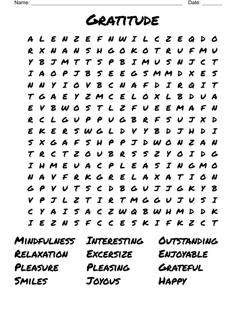 Gratitude Word Search Printable