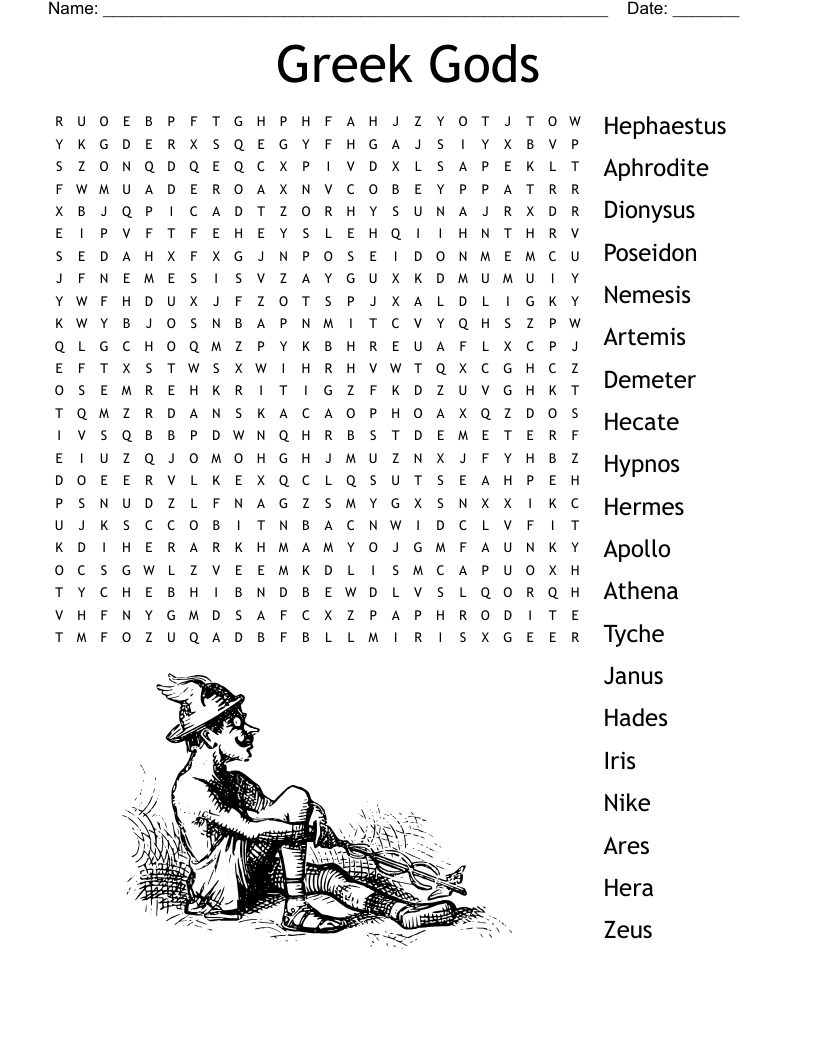 Greek Gods Word Search WordMint
