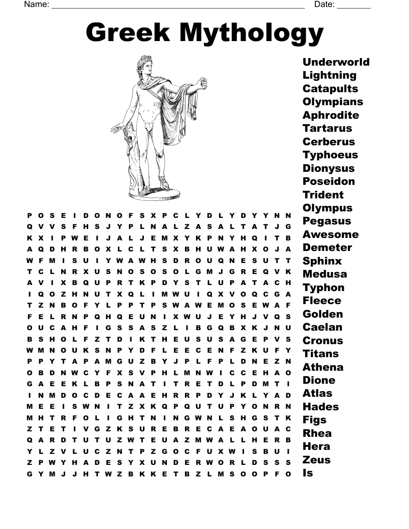 Greek Mythology Word Search WordMint
