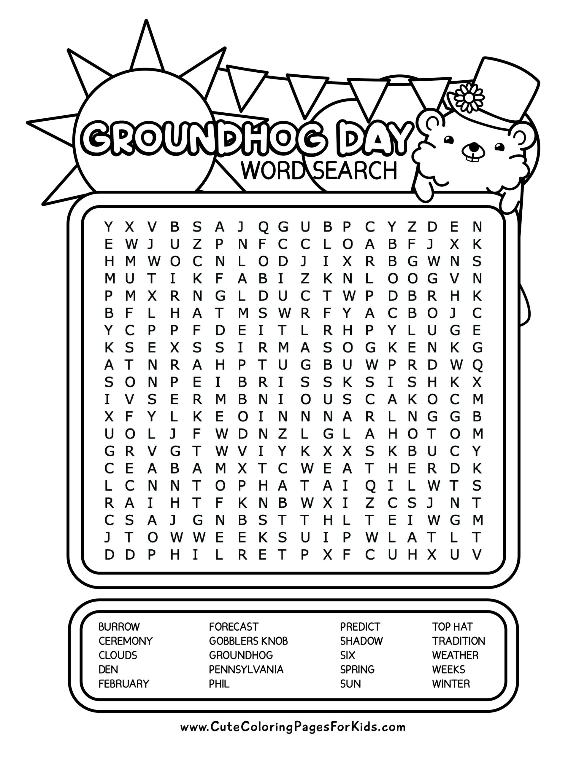 Groundhog Day Word Search For Kids Free Printable PDF Cute Worksheets Library