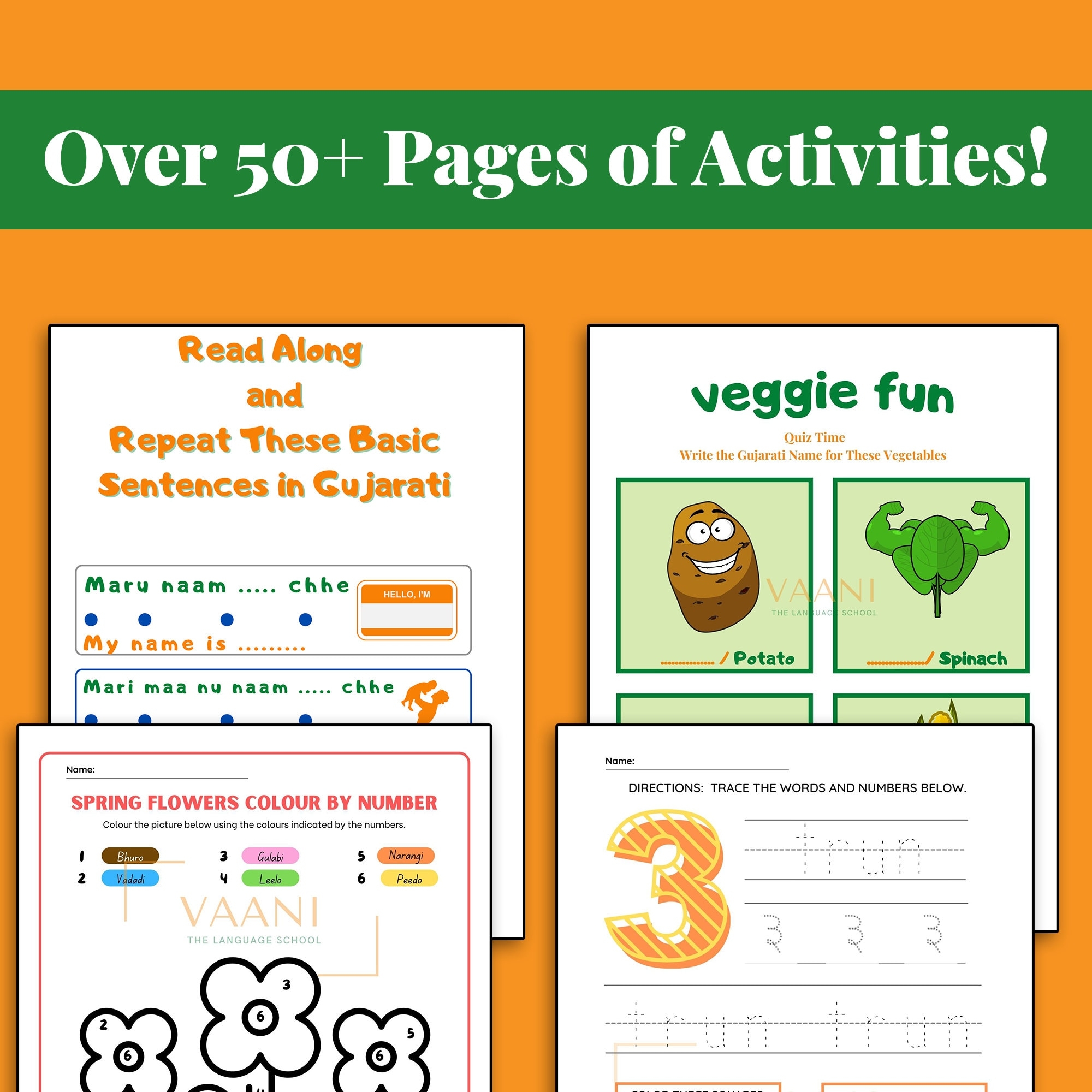 Gujarati Printable Worksheet Learn Gujarati Through English Vocabulary Sentences Numbers Word Search Quizzes Colouring And More Etsy