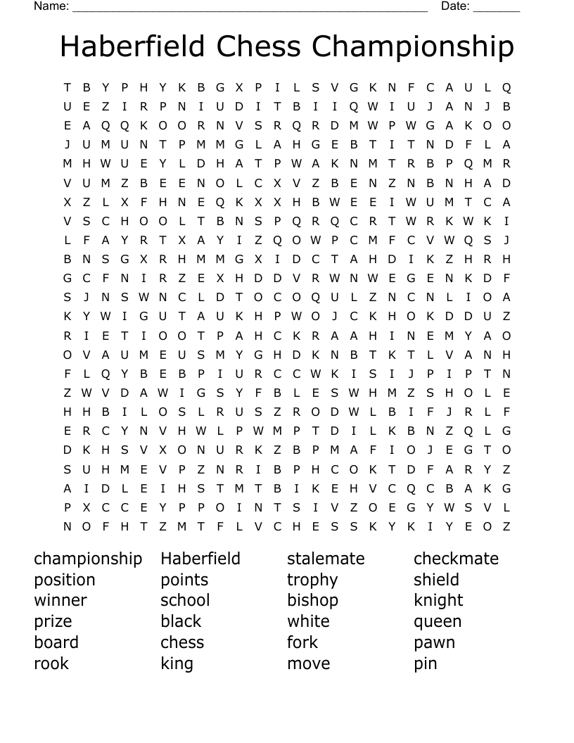 Haberfield Chess Championship Word Search WordMint