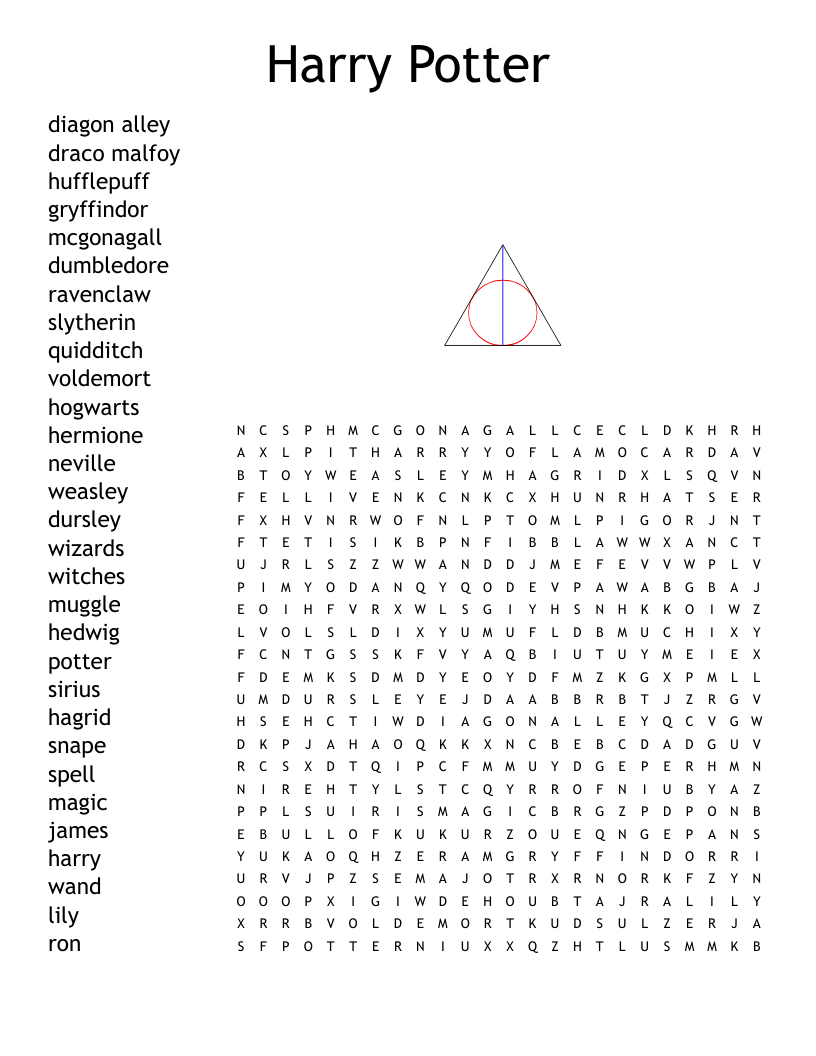 Difficult Harry Potter Word Search Printable