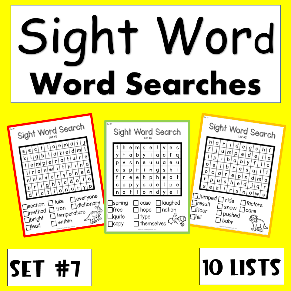 High Frequency Words Sight Words Word Searches Set 7 Hands On Teaching Ideas