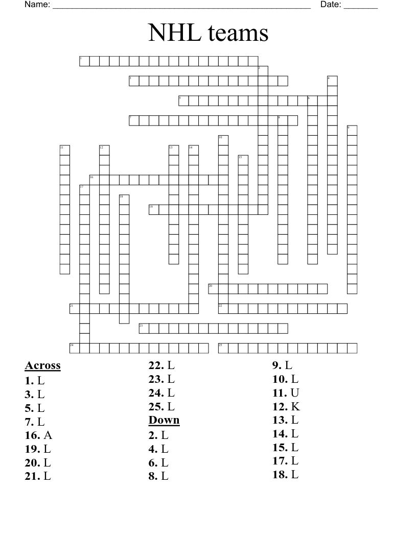 Hockey Teams Word Search Printable