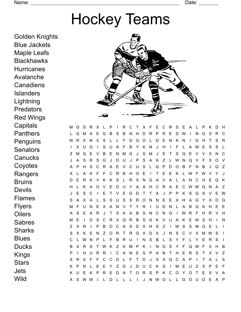 Hockey Teams Word Search WordMint