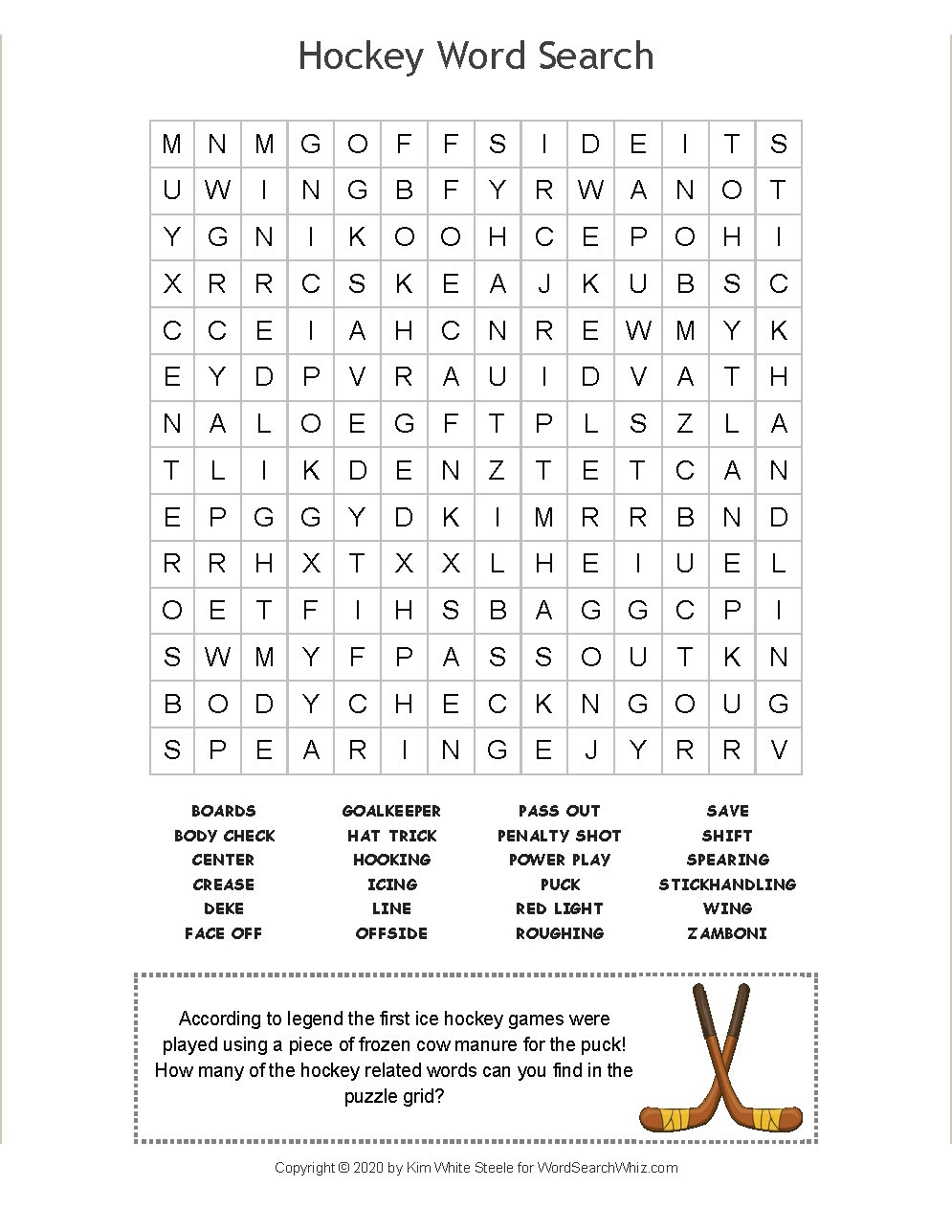 Field Hockey Word Search Printable