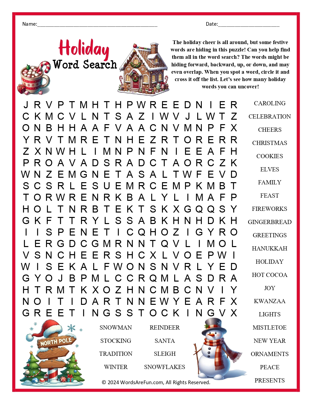 Holiday Word Search For Kids