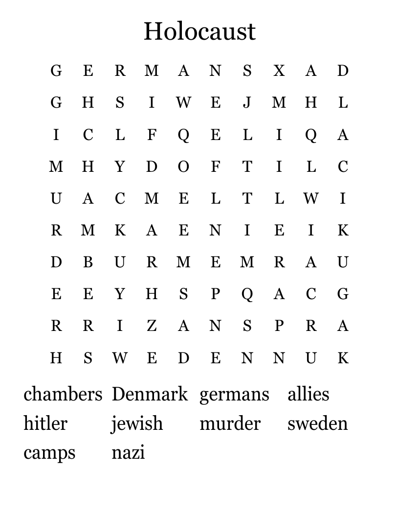 Holocaust Word Search WordMint