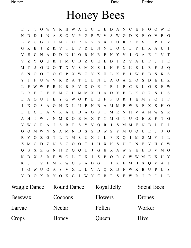 Honey Bees Word Search WordMint