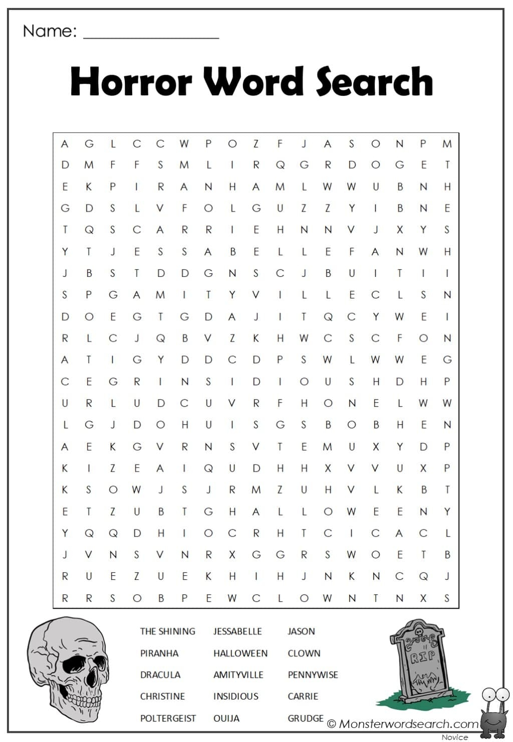 Horror Word Search Monster Word Search