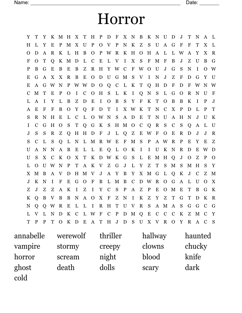 Horror Word Search WordMint