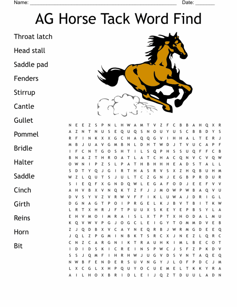 Horse Terms Word Search WordMint Worksheets Library