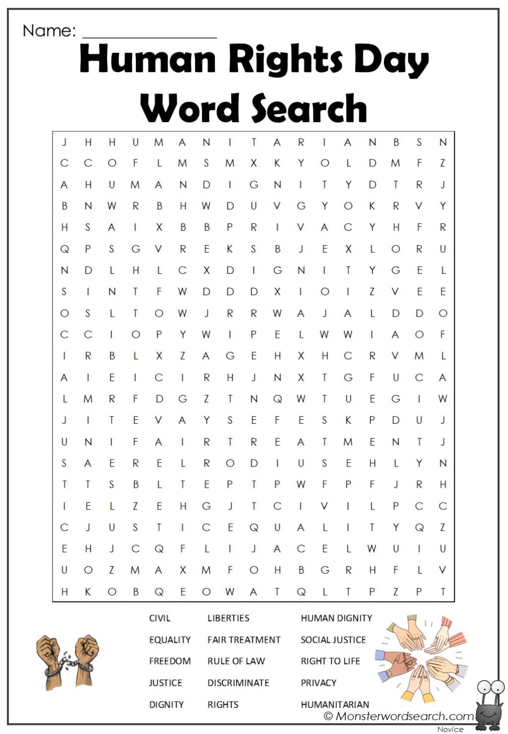 Human Rights Day Word Search Monster Word Search