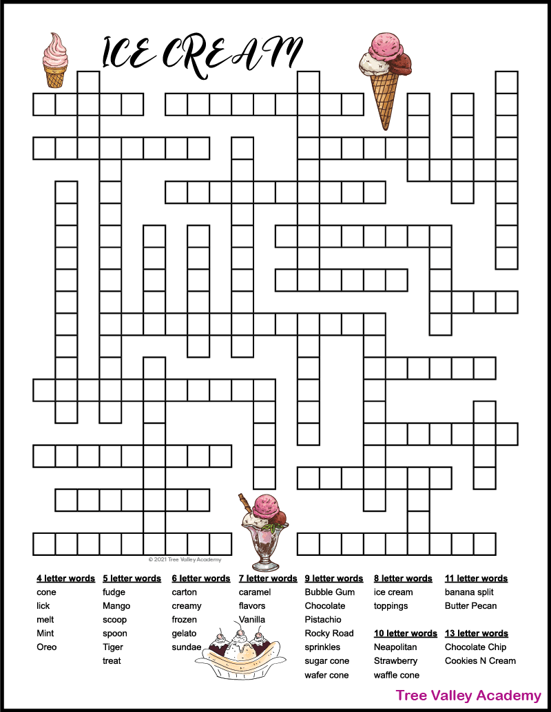 Ice Cream Word Search Free Printable
