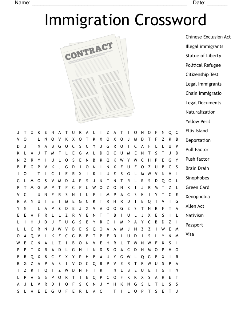 Immigration Crossword Word Search WordMint