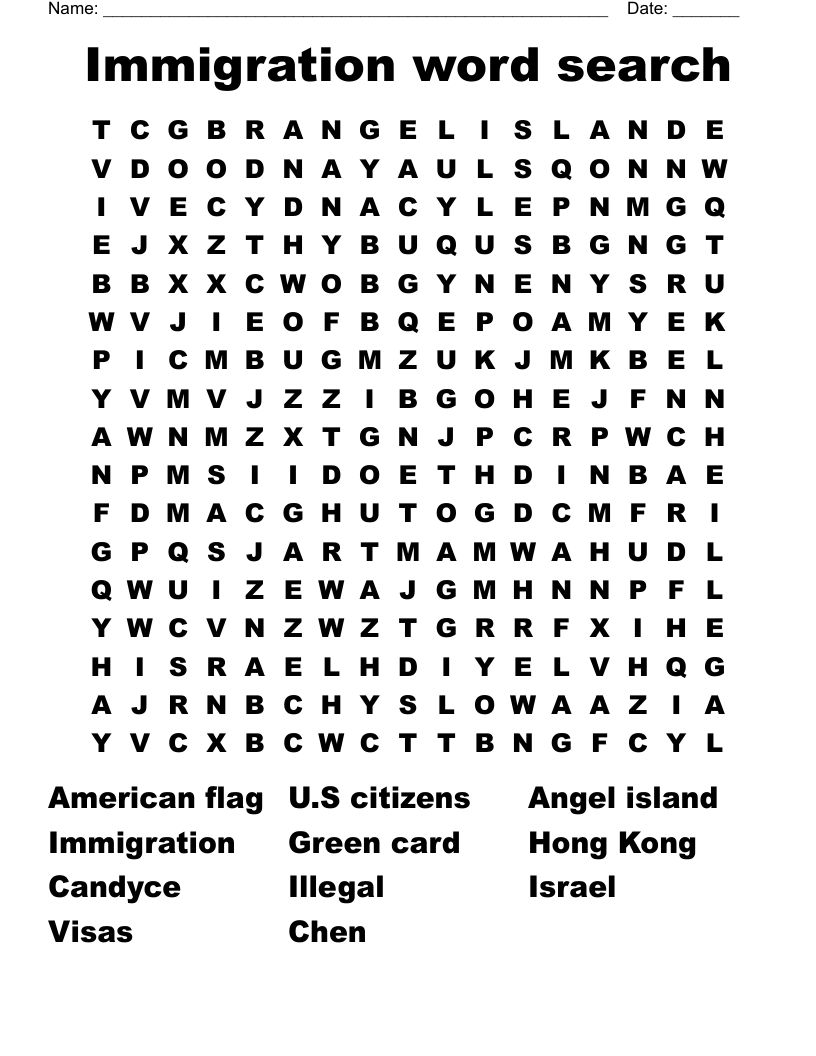Immigration Word Search WordMint