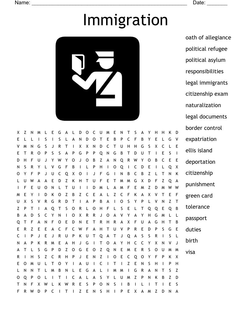 Immigration Word Search WordMint