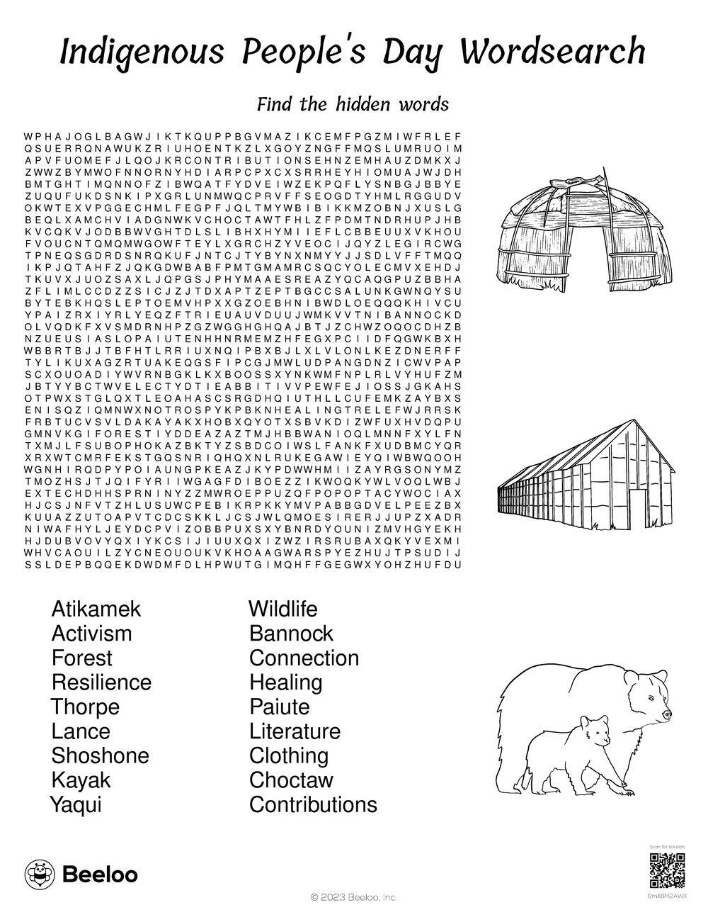 Indigenous People s Day themed Word Searches Beeloo Printable Crafts And Activities For Kids